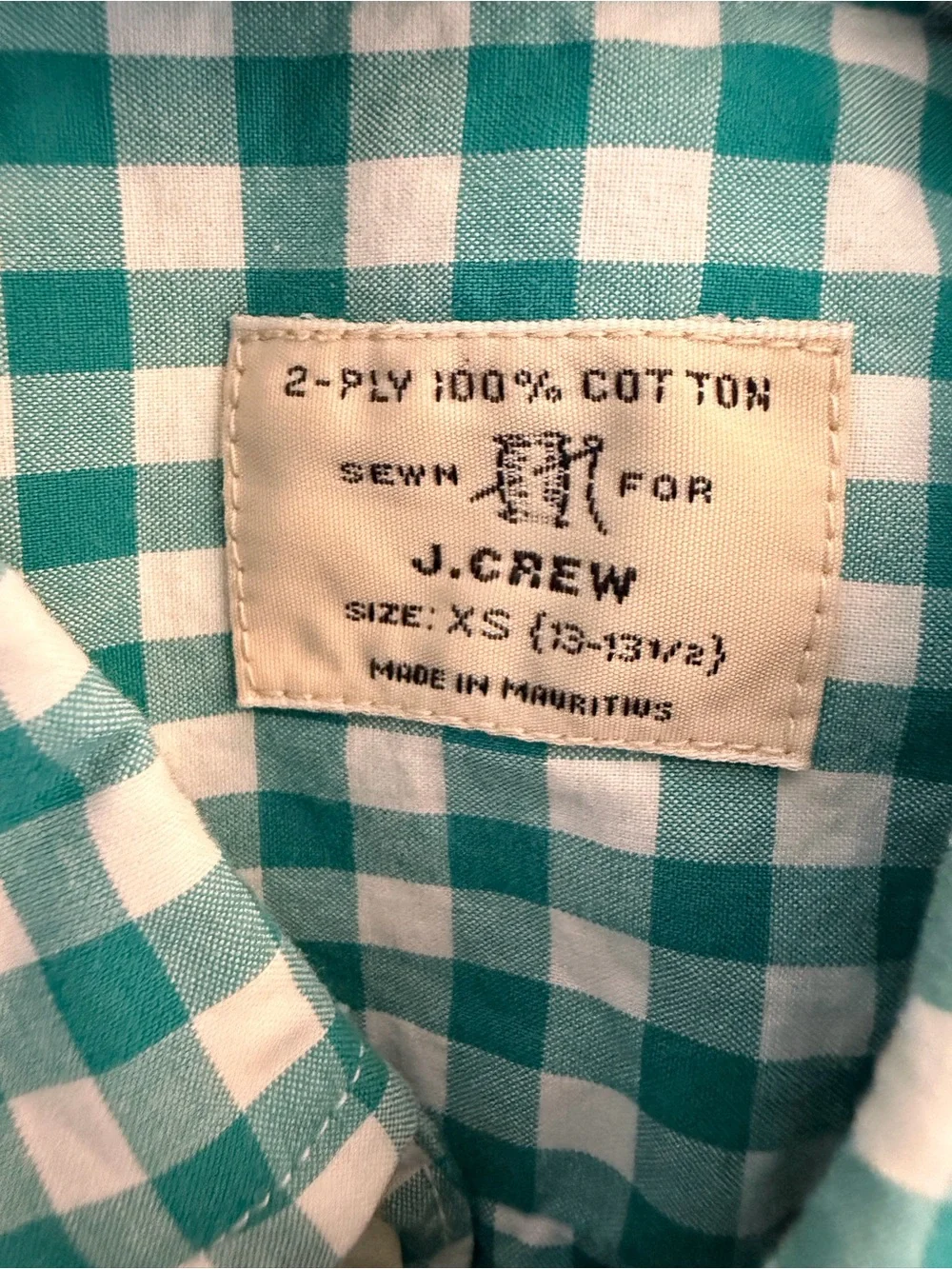 J. Crew Teal and White Gingham Button-Down Shirt